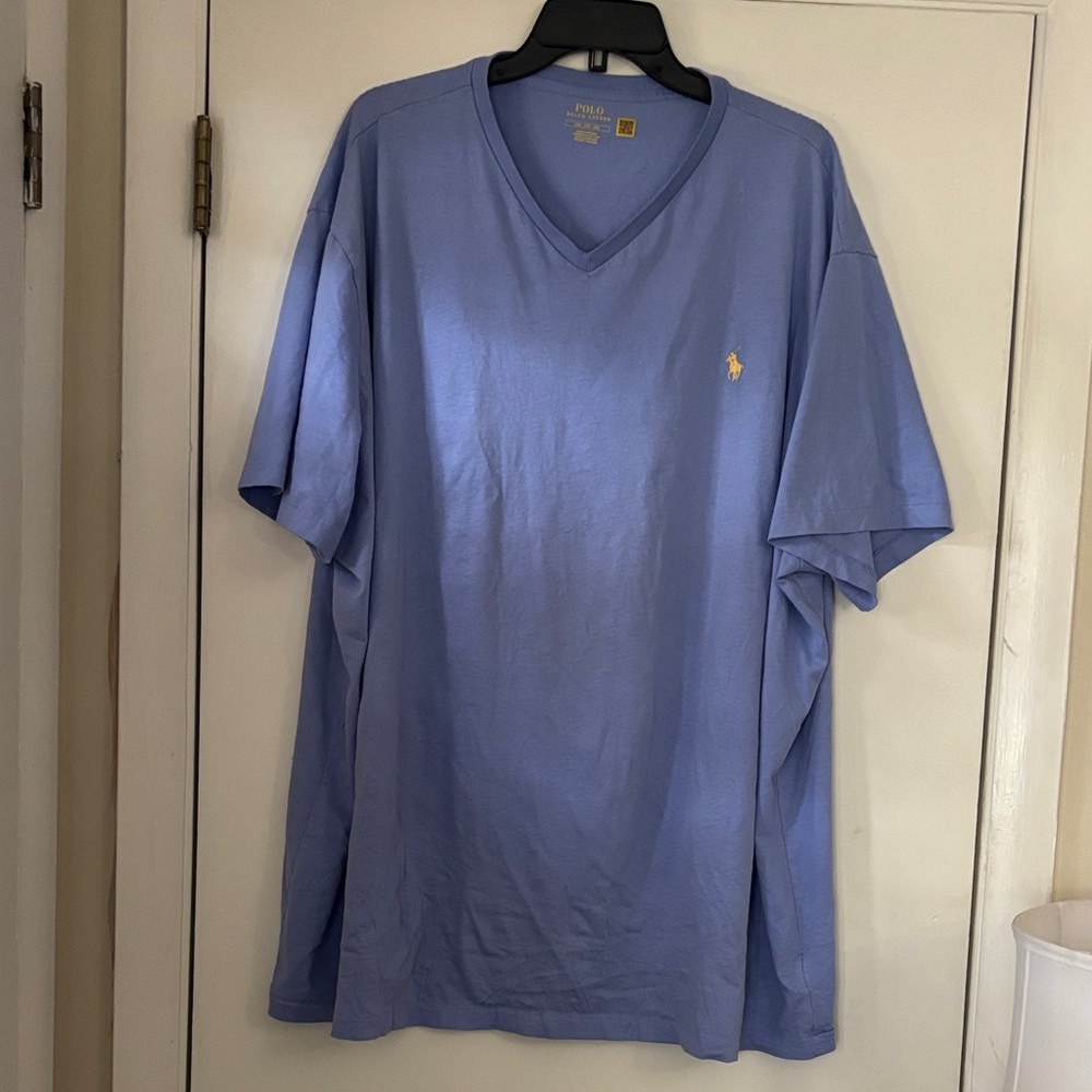 Polo by Ralph Lauren Men's Light Blue V-Neck Short Sleeve Tee